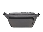 Gray waist bag with black accents on a white background