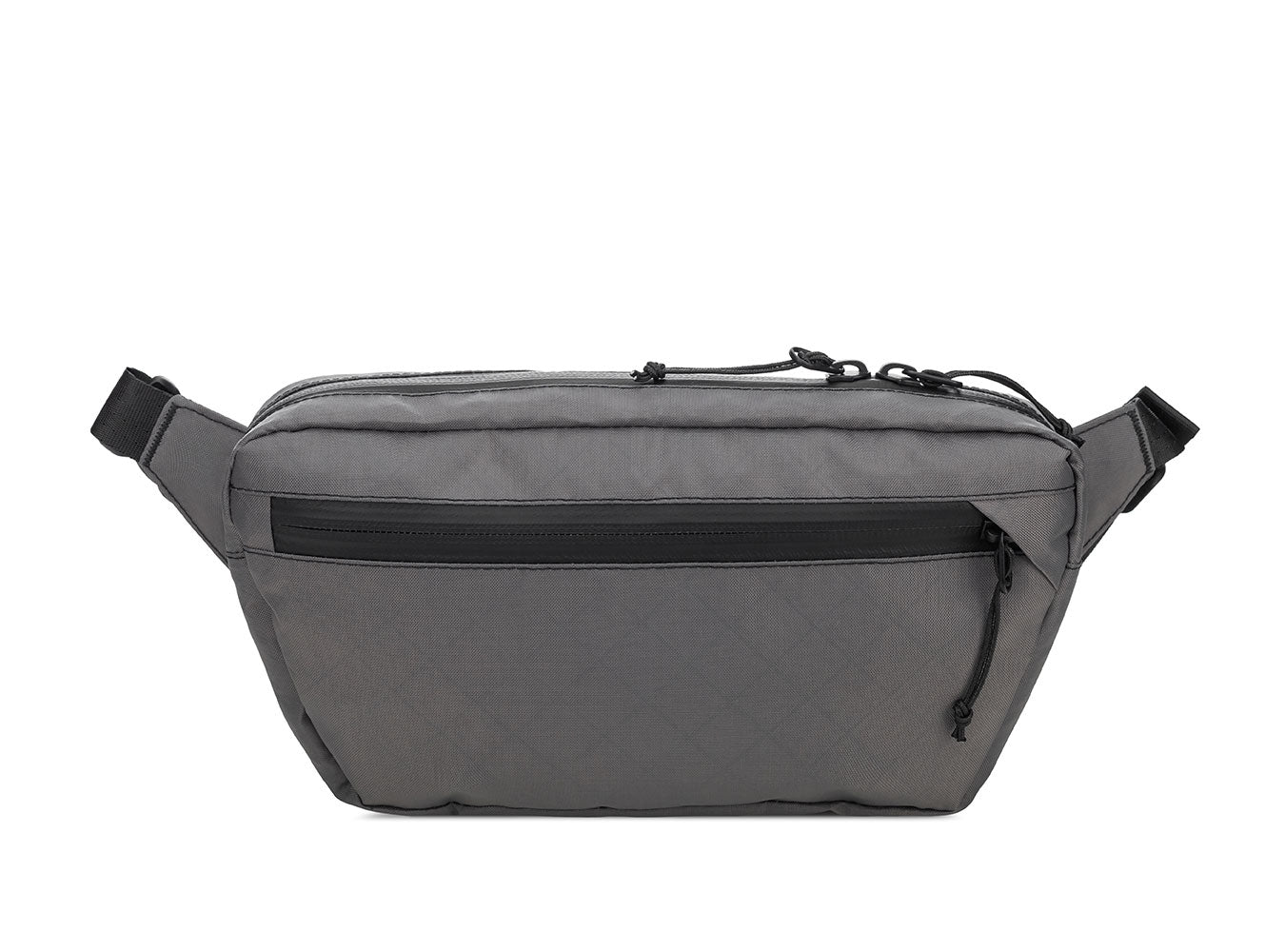 Gray waist bag with black accents on a white background
