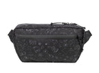 Black bag with geometric pattern on a white background