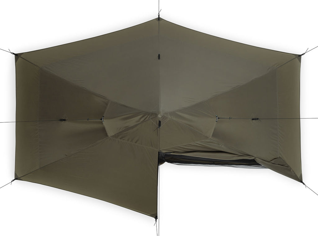 top view of one open door of Liteway Illusion Solo tent pitched