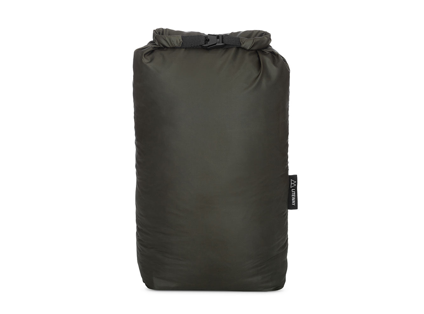Green dry bag with a brand label on a white background