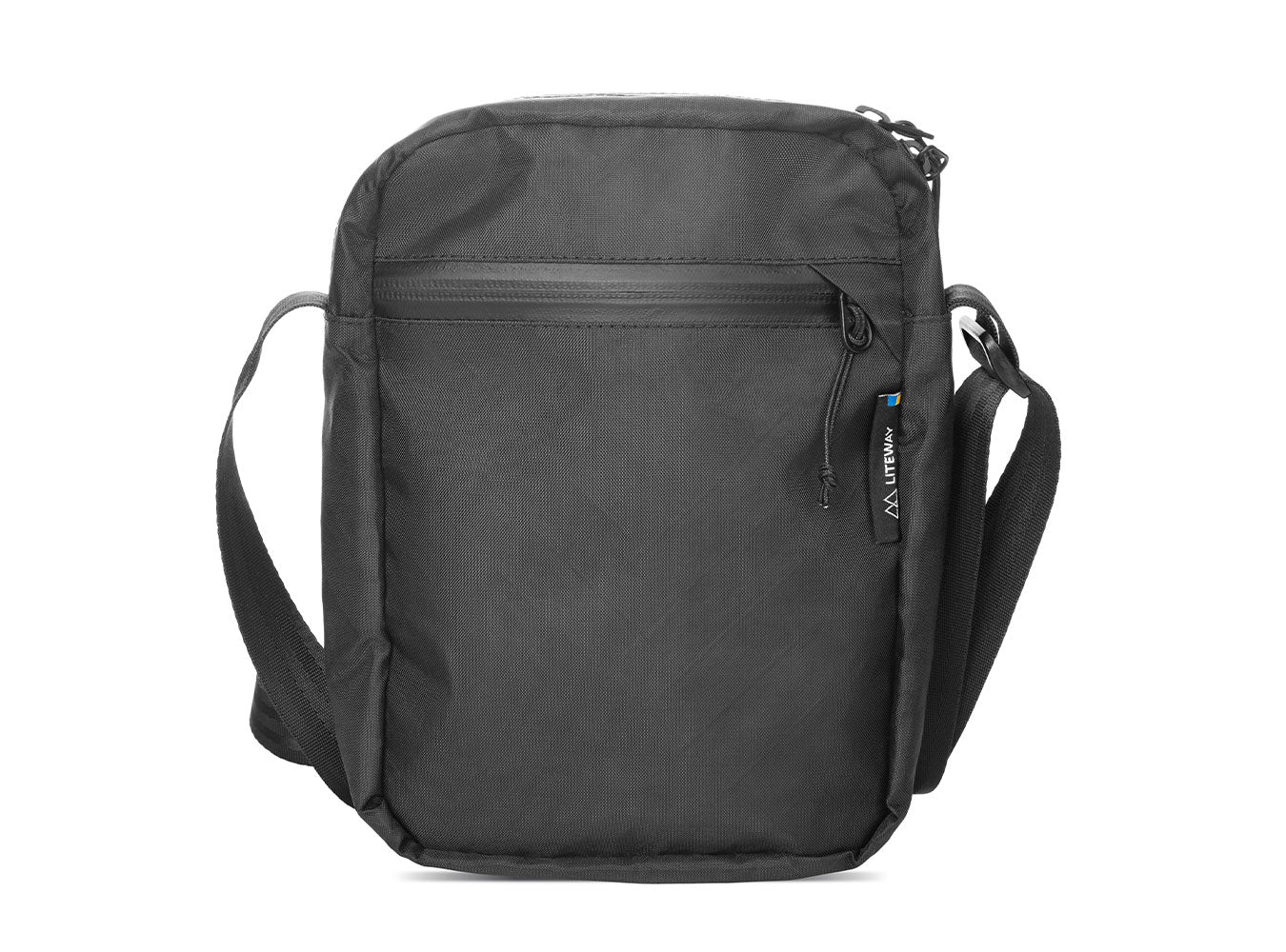 Black shoulder bag on a white background