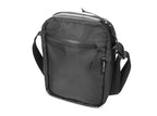 Black shoulder bag with a visible brand logo on a white background