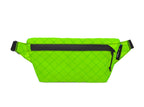 Neon green waist bag with black zipper on a white background