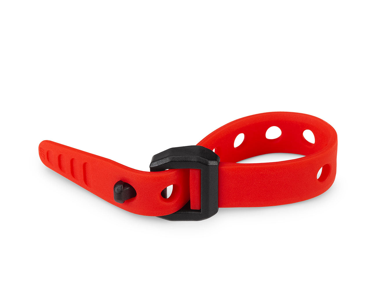 Red strap with a black buckle on a white background