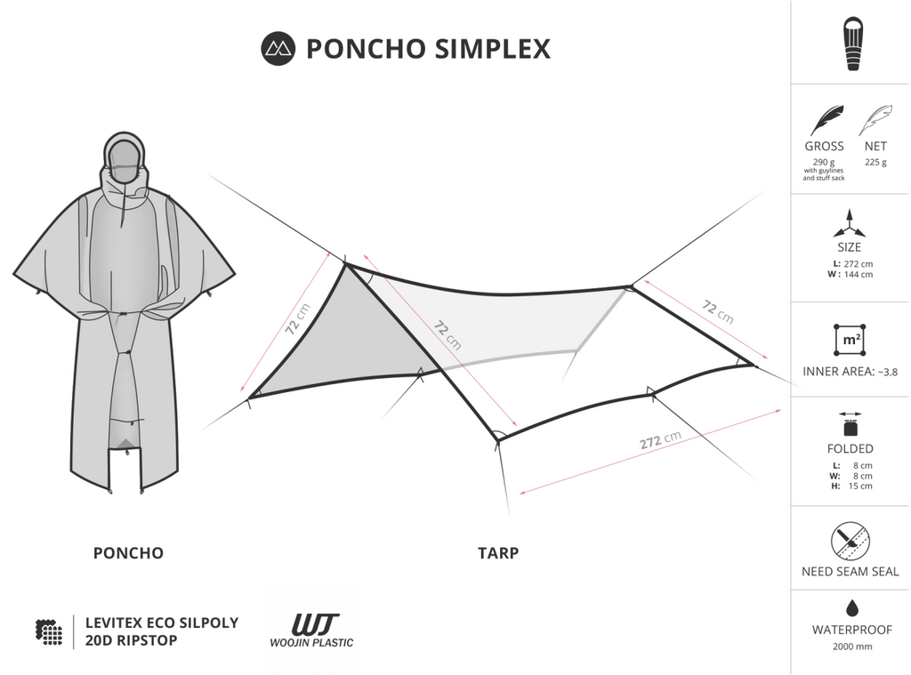 Liteway Poncho Simplex pitched as a flat tarp shelter