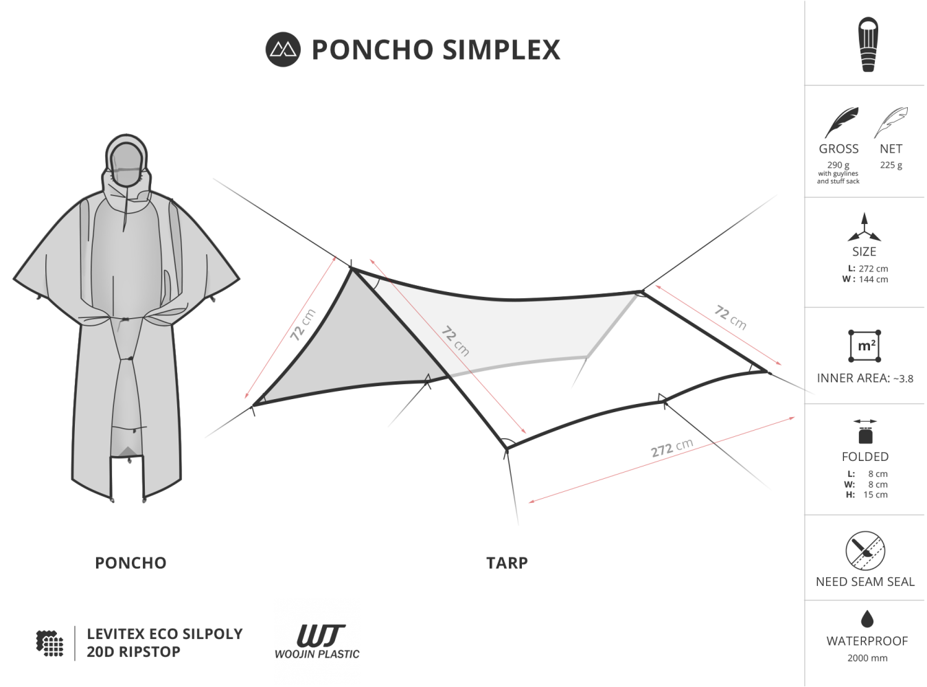 Liteway Poncho Simplex pitched as a flat tarp shelter