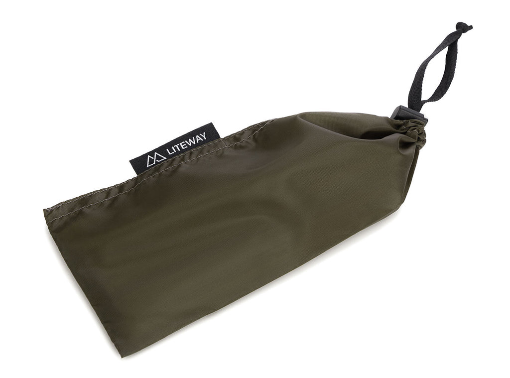 Green drawstring bag with Liteway logo on a white background